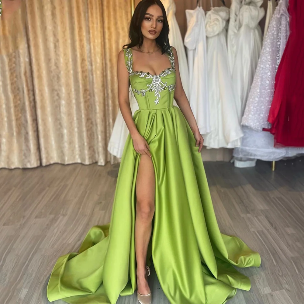 

Katerina Sexy A-Line Prom Dresses Beadings High Split Evening Dress Saudi Arabia Floor Length Cocktail Party Gowns Custom Size