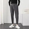 Men Casual Pants Elastic Waist Small Feet Korean Fashion Slim Pleated Tapered Male Blazer Pants Trousers Streetwear