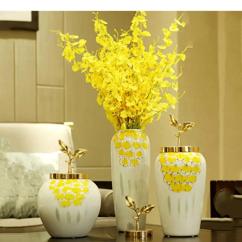 

Floral Painted Ceramic Vase Storage Jar with Lids Living Room Decoration Flower Arrangement Porcelain Vases Modern Home Decor