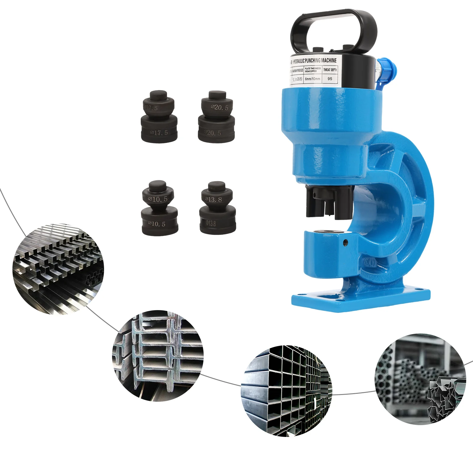 31Ton Hydraulic Punch Press 3.74" Throat Depth, Hydraulic Punching Tool Sets Industrial Hole Punch for 6mm Metal Plates