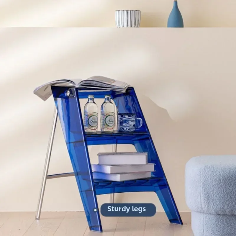 Three-step Ladder Nordic Home Creative Portable Ladder Multifunctional Acrylic Folding Chair Indoor Transparent  Ladder for Home