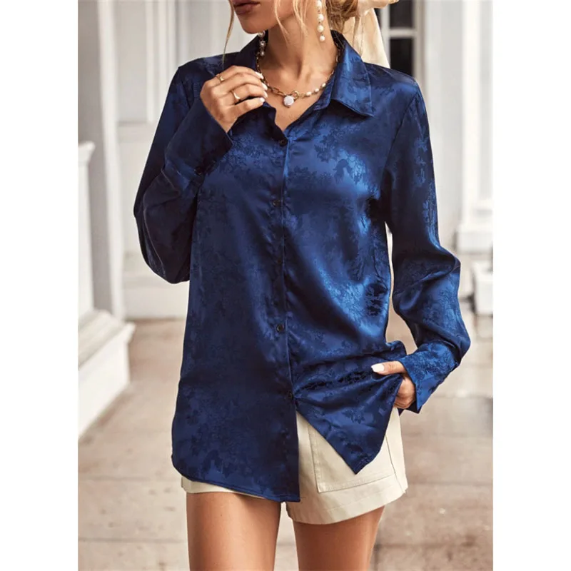 

Women's Clothing Temperament Versatile 2023 Autumn and Winter New Spliced Button Lapel Long Sleeve Simplicity Solid Color Shirt