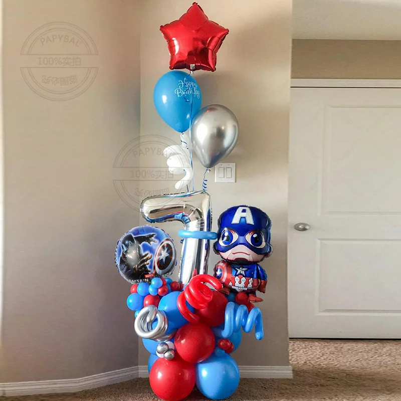 

52pcs Marvel Cartoon Captain America Themed Balloon Silver Numbers 1-9 Foil Balloons Child Birthday Party Decoration Supplies