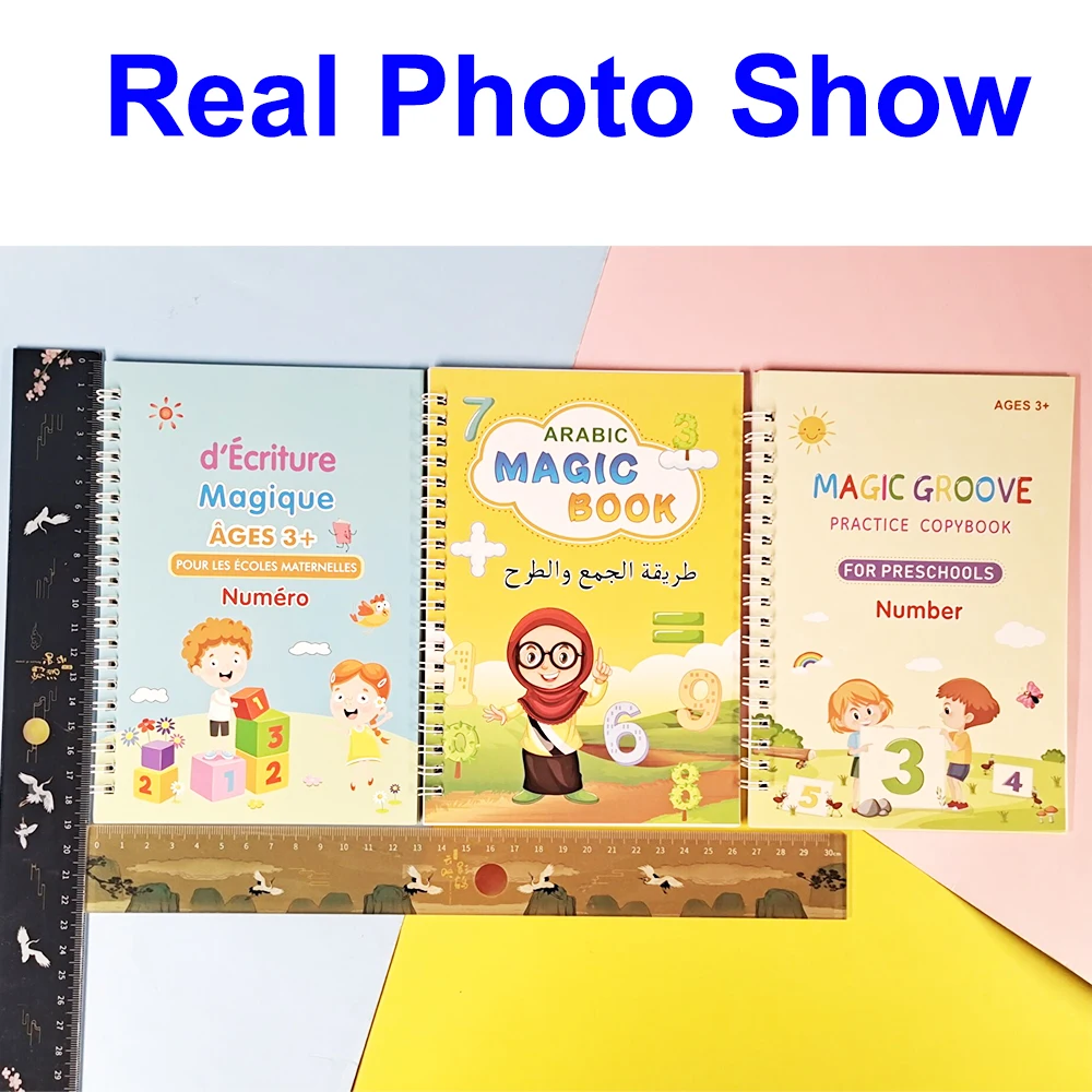 Reusable Magic Practice Copybook Set For Kids - Grooved Handwriting Book With Pen Refills (English Cursive, 10 Refills Included)