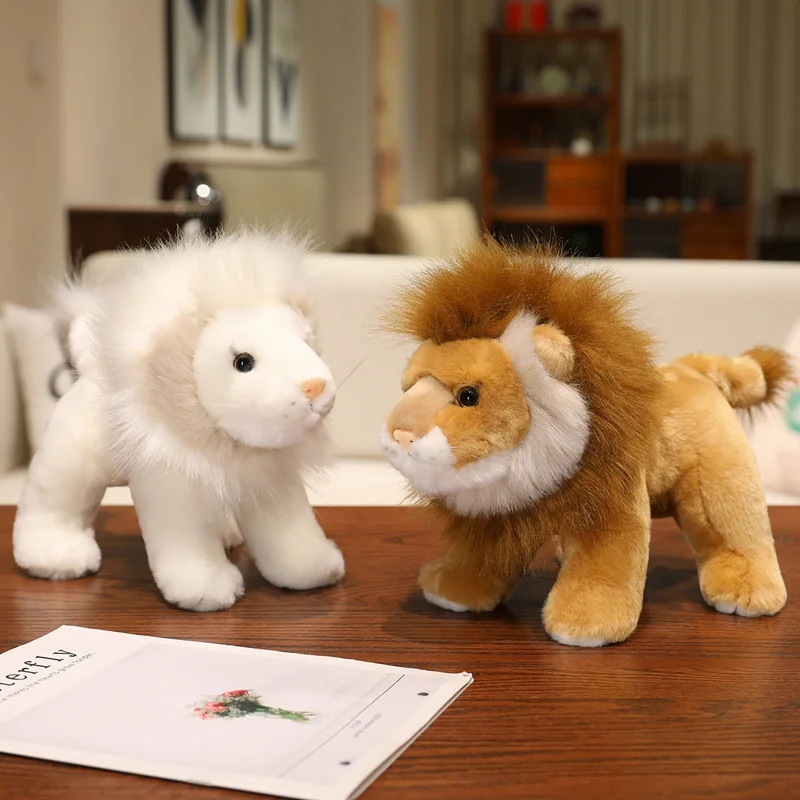 Artificial Lion Animals Yellow White Soft Dolls Throw Pillow Baby Children Sleep Appease Doll Room Decor Birthday Gift for Baby`