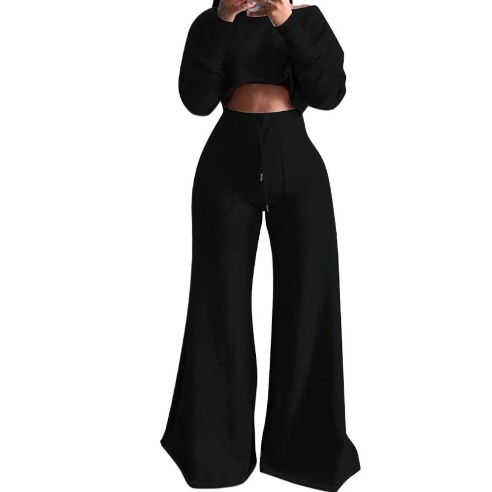 Women Long Sleeve Cropped Sweatshirt Sets