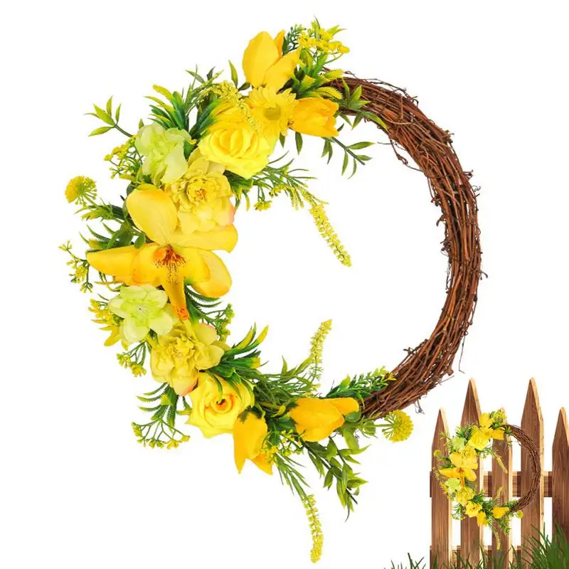 

Yellow Rose Wreath Artificial Flower Rose Garland Wreath Aesthetical Realistic Spring Wreath Front Door Decors For Multifunction