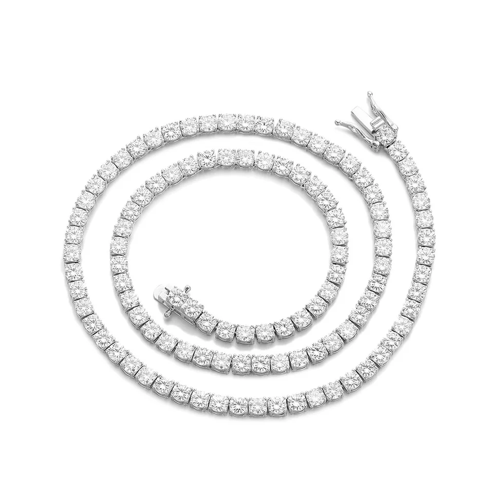 Hip Hop Moissanite Diamond Tennis Necklace Silver