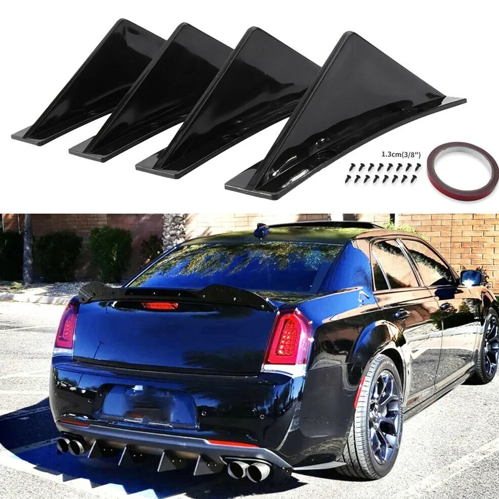 4pcs Car Rear Bumper Lip Diffuser Splitter Spoiler Scratch Protector Fin Trim Caps Universal Exterior Accessory For 300