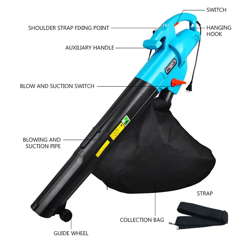 Electric Blower Tree Leaf Pulverizer Outdoor Garden Tools 3000W Blow Suction Machine High Power Blowing And Suction Machine 220V 5