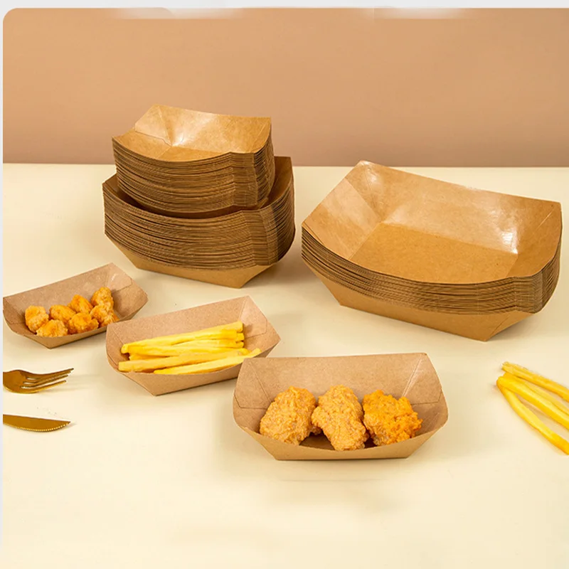 5/10 Pack Brown Kraft Paper Food Trays Disposable Snack Boats for Wedding Parties BBQs ... - SKU KPFT2306 - UGI Packaging