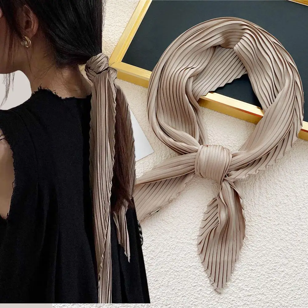 Crinkle Pleated Scarf Women Solid Color Scarf Shawl Decorative Headscarf Hijab Neckerchief Skinny Ribbon Neckerchief Bandana Hot