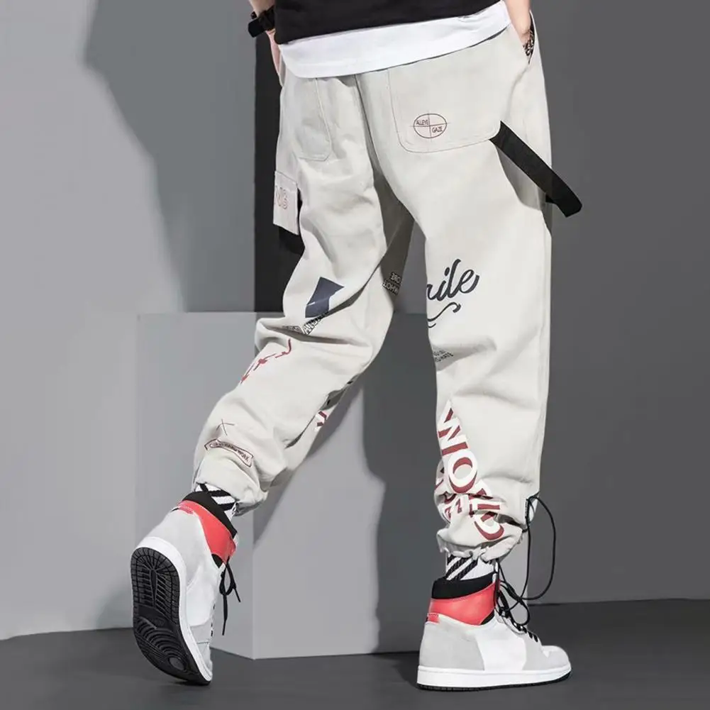 Pantalones Cargo con estampado de letras para hombre, pantalón holgado con  múltiples bolsillos, cintura media con cordón, Jogging - AliExpress