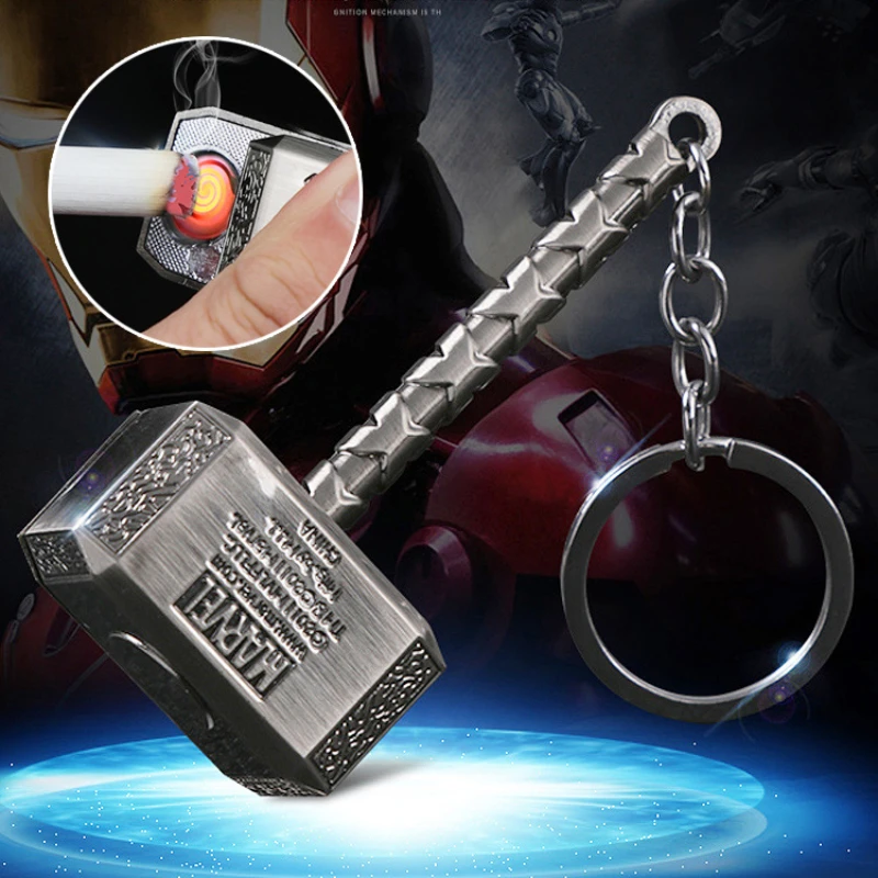 

Windproof USB Electric Rechargeable Lighter Thor Hammer Zinc Alloy Flameless Keychain Cool Lighter Men's Smoking Gift