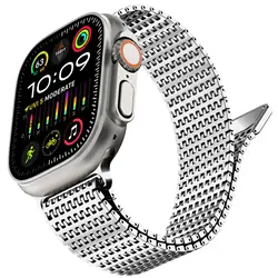 Magnetic Stainless Steel Apple Watch Band Replacement Bracelet for 42mm 44mm 45mm 49mm (Silver)