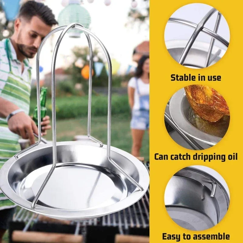 BBQ Tools Chicken Roaster Rack Bowl Carbon Steel Beer Can Chicken Turkey Roaster Grill Stand Holder Tray Set Combo