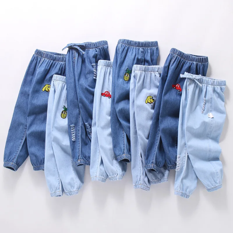 Letnie dzieci dziewczyny chłopcy ubranka dla dzieci odzież wierzchnia cienki luźny dżins spodnie dla małe dziewczynki odzież dziecięca spodnie jeansowe