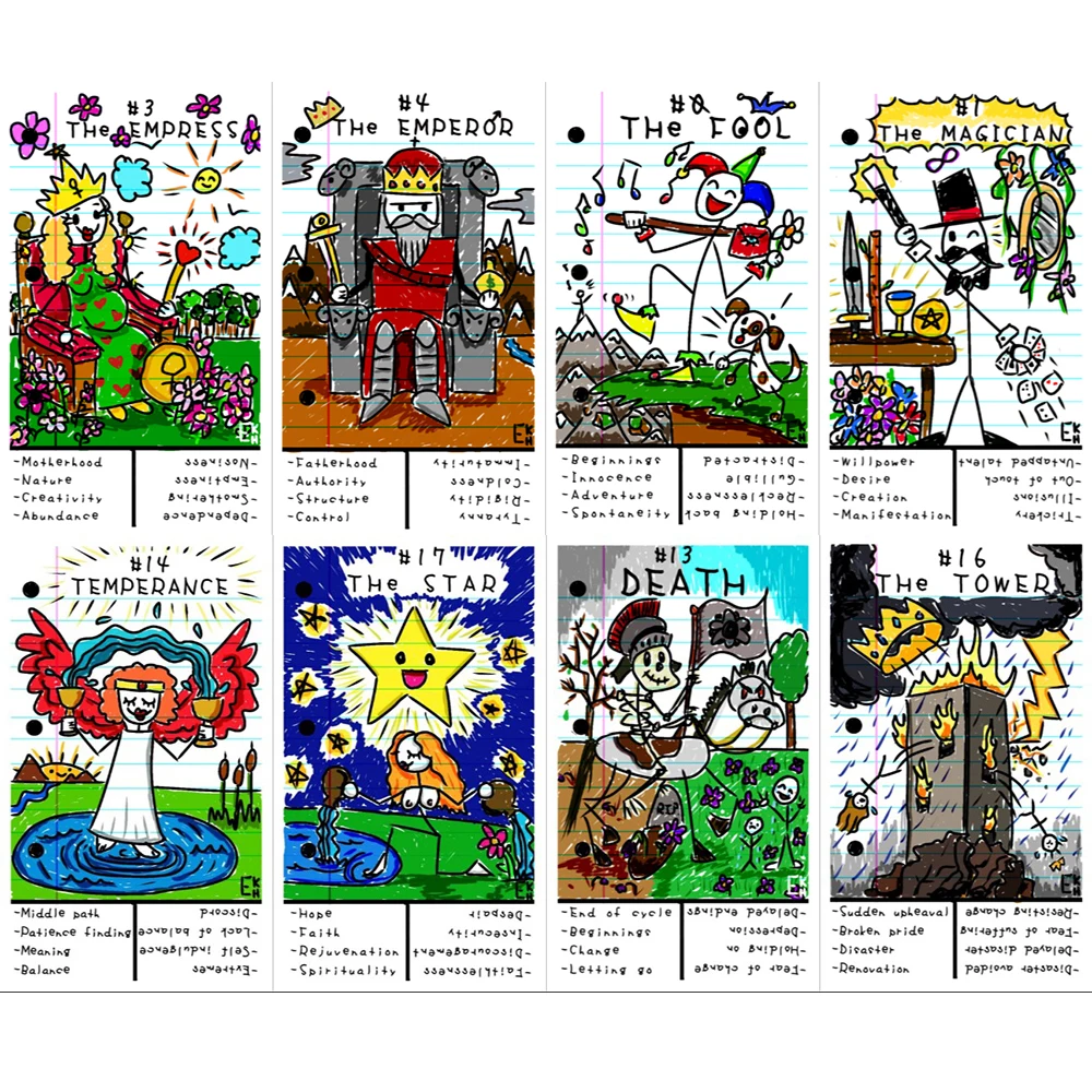 12CMx7CM Doodle Tarot  keyword deck designed with novice and beginners in mind Keyword Tarot Deck, Learning Tarot 5