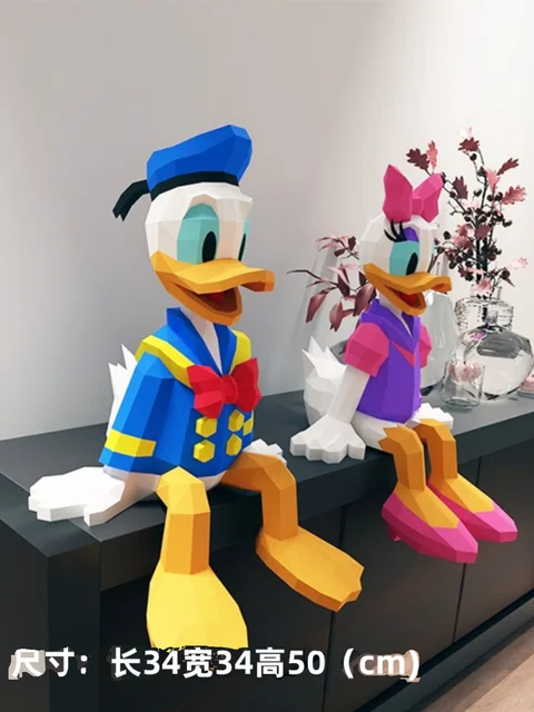 50cm Donald Duck Daisy Paper Model Anime Figures Home Decor Desktop Decoration Papercraft 3D DIY Hand Made Toy MINISO Disney 1