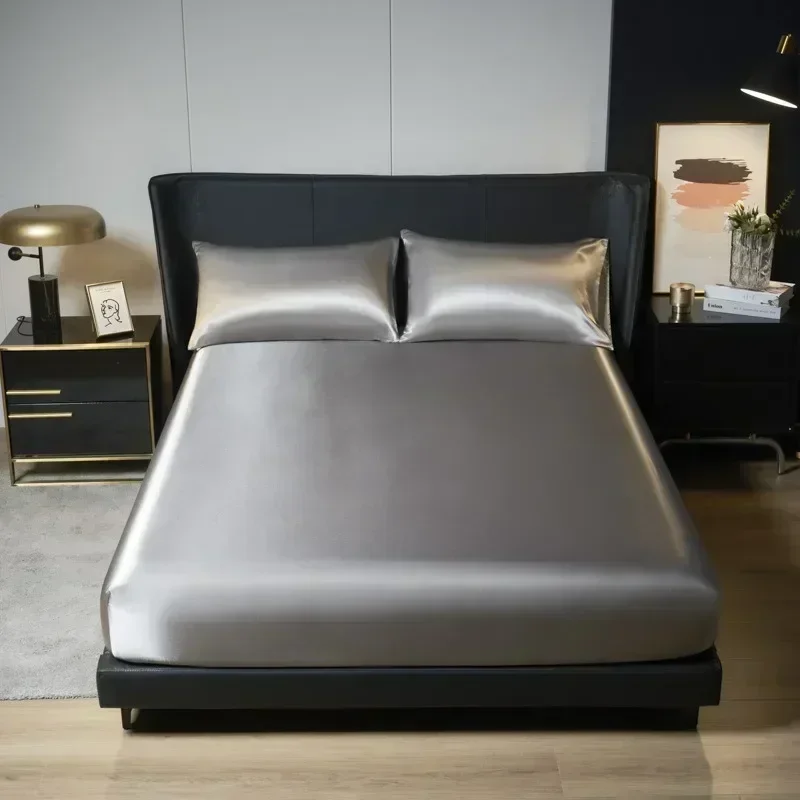 1pc Silk Satin Fitted Sheet Ice Silk Bed Cover Washed Silk Mattress Cover, Simmons Dust Cover, Comfortable and Soft /bed sheets 2