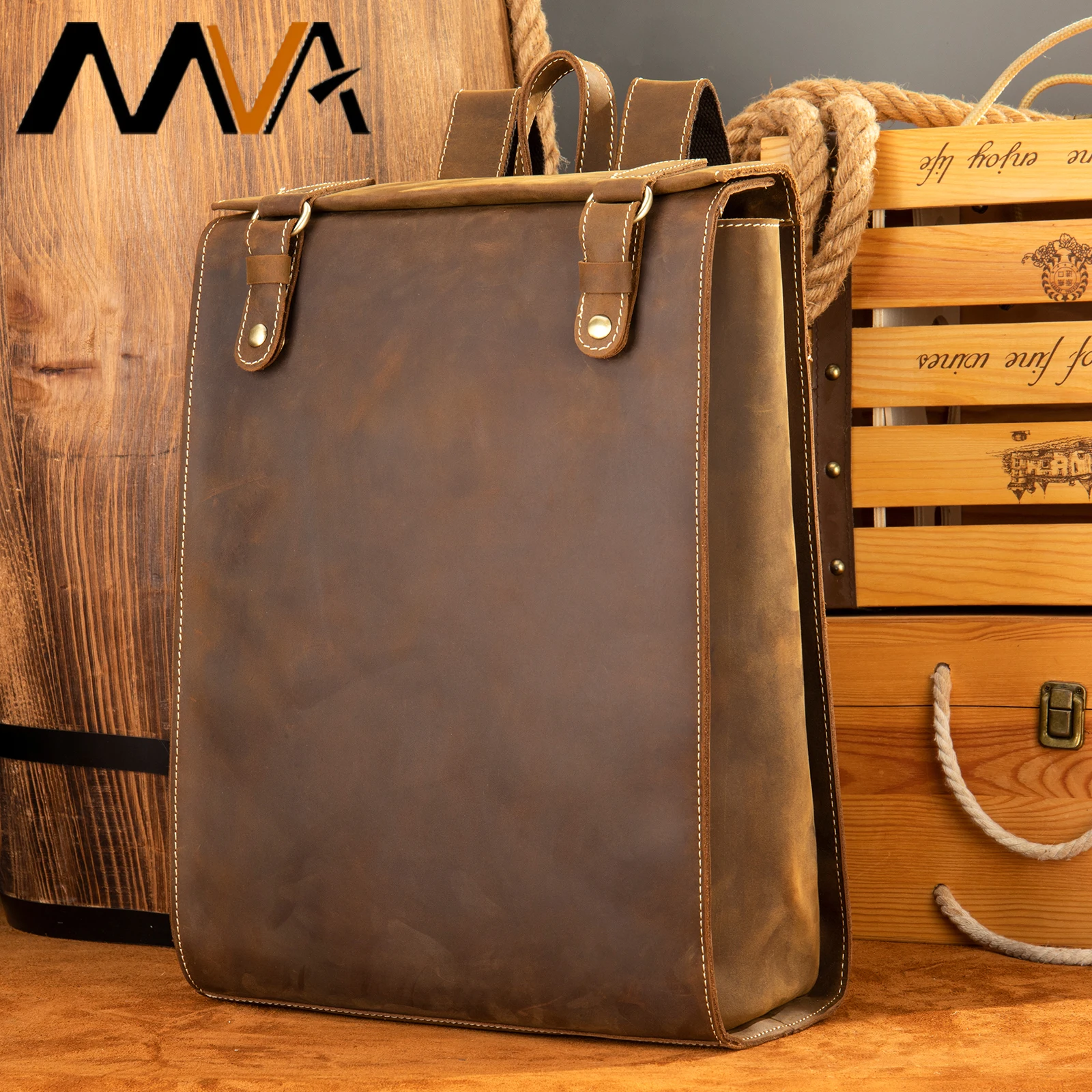 

MVA Men's Crazy Leather Backpack Fit 14inch Laptop Bag For Men Handbag Retro Male School Backpack Cowhide Men's Computer Bag New