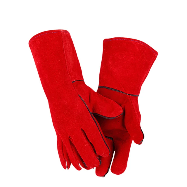 Gants en cuir rouge foncé pour le nettoyage de la cheminée, gants