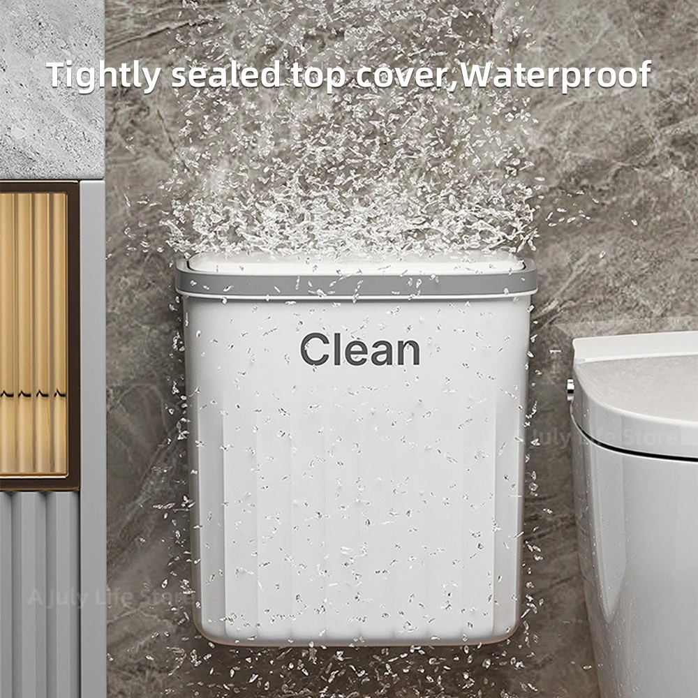 Trash Can 12/16L Wall Mounted Wastebasket Press Trash Can With Lid For Bathroom Kitchen Waterproof Narrow Seam