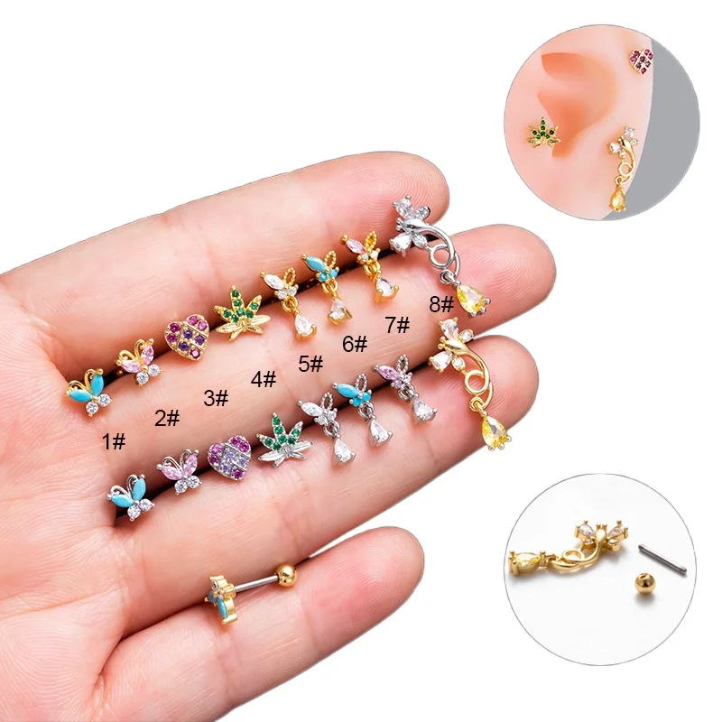1Piece20GStainlessSteelScrewStudEarringsforWomenButterfly