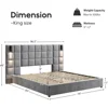King Platform Bed Frame with Headboard, Elegant Velvet Upholstered Bed with Grid Pattern Padded Headboard, 2 LED Wall Sconces 2
