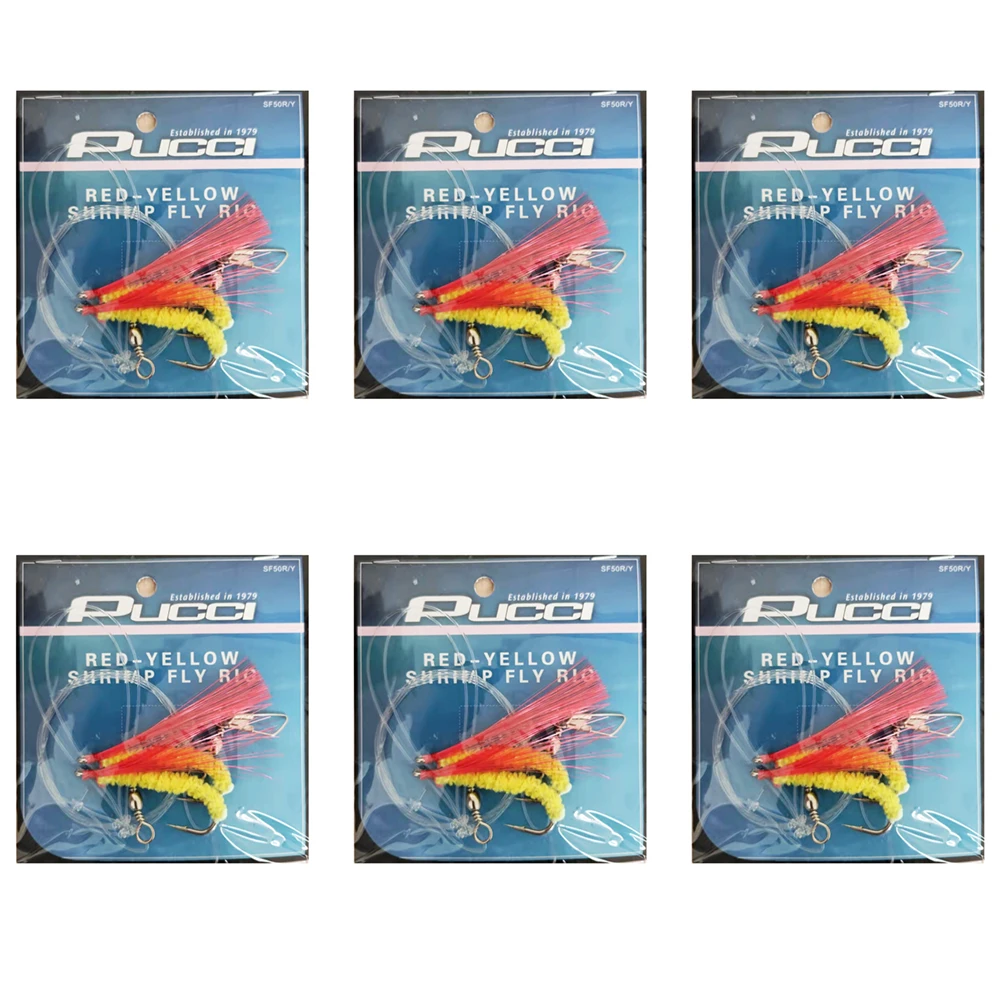 

6X Pucci SF50R/Y креветки Fly Leader 5/0 красно-желтый