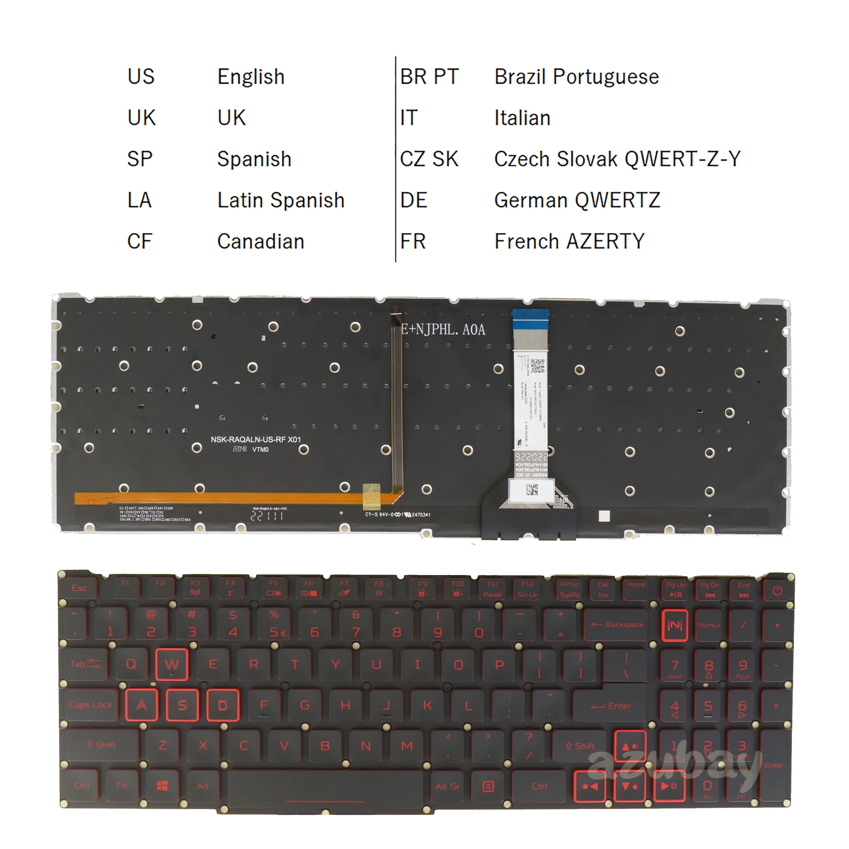 Teclado Retroiluminado Vermelho para Acer Aspire Nitro An51555 An517-52 An51544 Qwertz Azerty us uk Espanhol Canadá Portugues Italiano de Francês Checo Slk