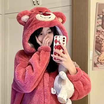 디즈니 토이 스토리 로쏘 로브, 귀여운 후드 드레싱 가운, 레이디 두꺼운 따뜻한 라운지웨어, 가을 겨울 레저 의류