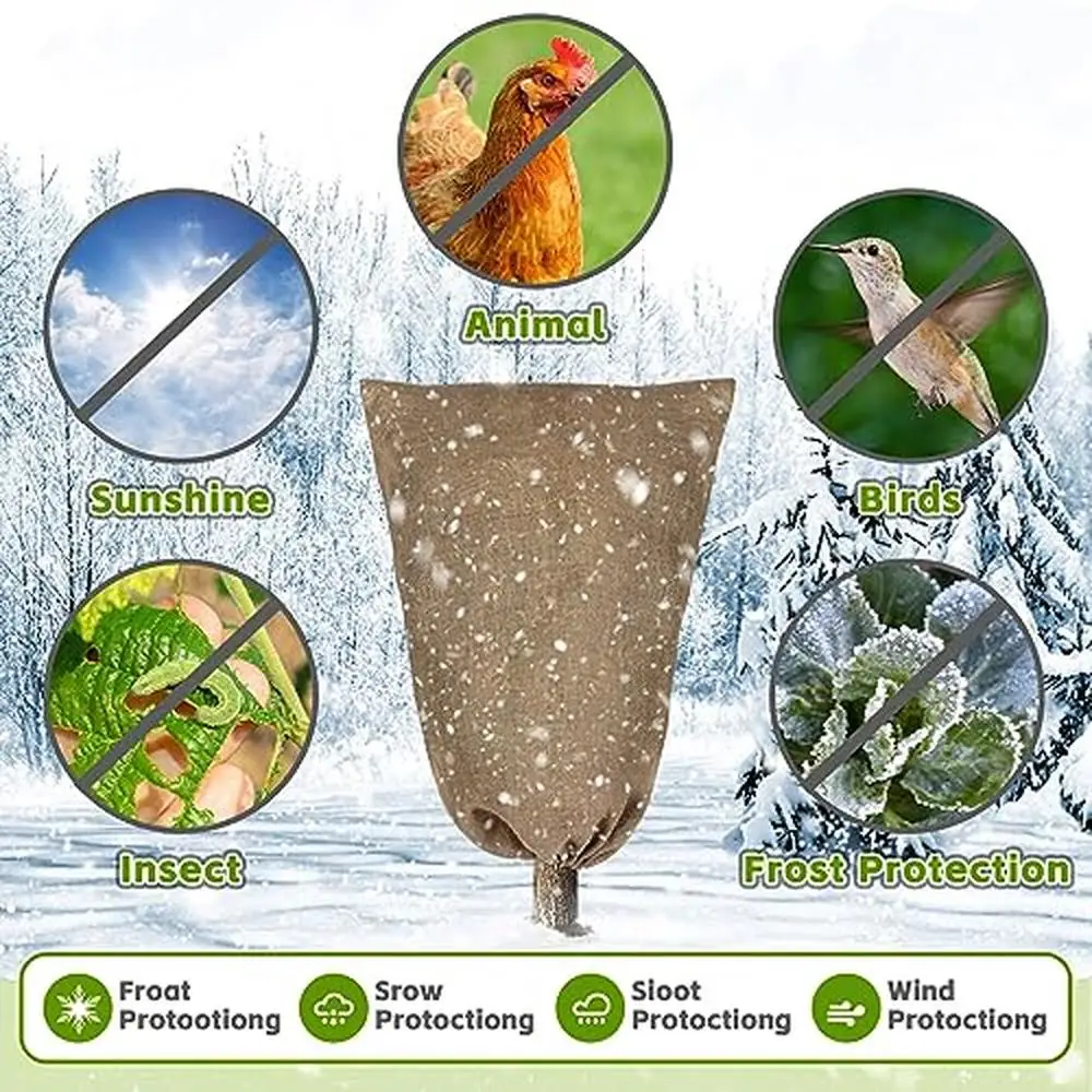 6-Pack Winter Plant Freeze Protection Bags 39.4" x 31.5" Burlap Covers Drawstring Zipper Versatile Garden Frost Cloth Roses