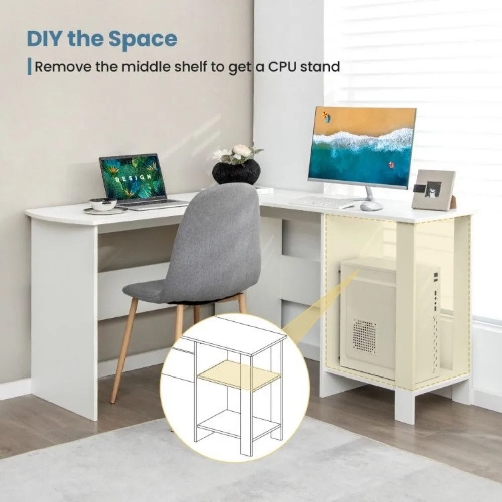 Large Modern L-shaped Computer Desk, with 2 Cable Holes and 2 Storage Shelves,Computer Desks 3