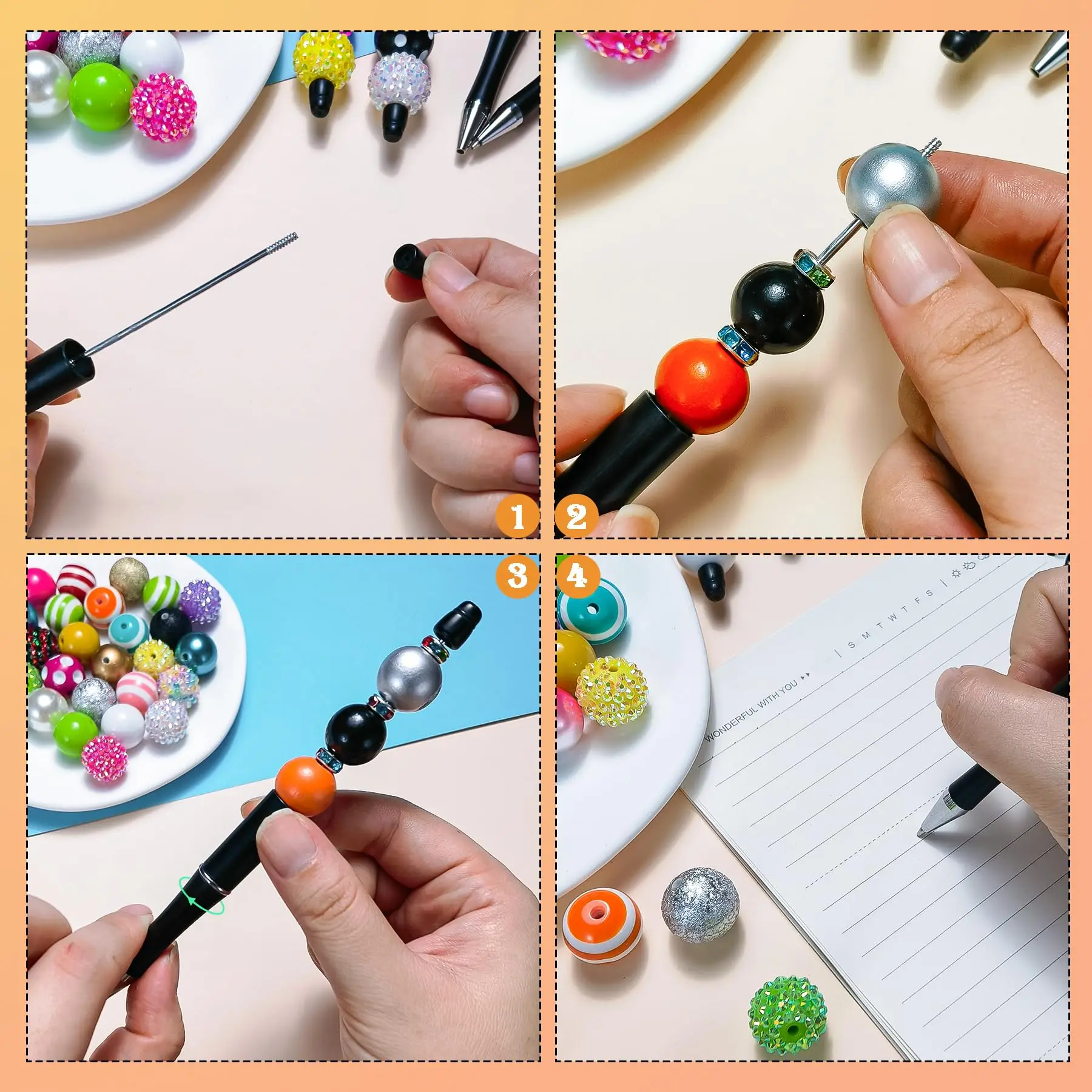 Black Beadable Ballpoint Pens - Creative DIY Gift Set (30-Pack) for Students & Office Supplies