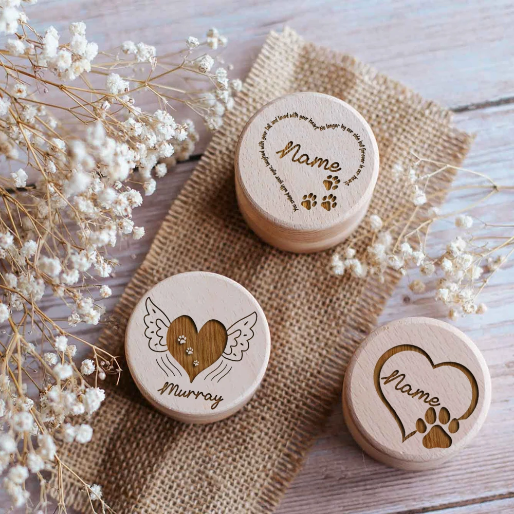 Personalized Name Wooden Carving Pet Hair Storage Box Pet Supplies Dog Save Teeth Memorial Boxes Lost Memorial Gifts Pet Memory Storage Box