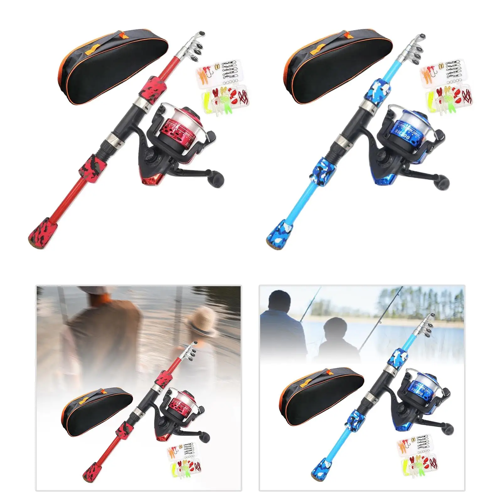 Children`s fishing rod with carry bag, adjustable from 38.5 cm to 120 cm.