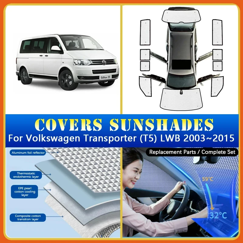 Copertura Auto Parasole Per Vw Volkswagen Transporter T5 Lwb 2003 ~ 2015 Caravelle Multivan Protezione Solare Coperture Per Finestre Accessori Auto