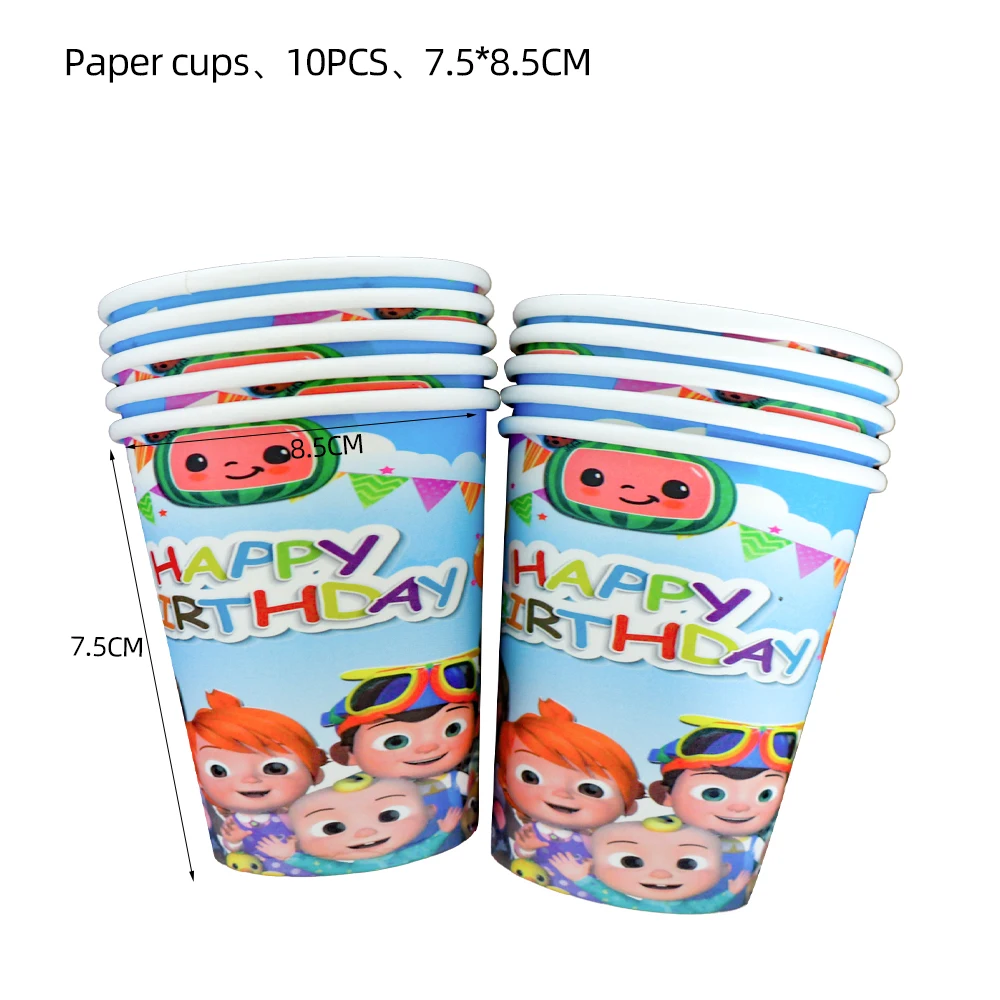 Cartoon JJ Melon Birthday Party Set - Disposable Tableware Decorations Balloons Cake Topper
