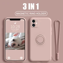 

For iPhone 13 Pro Max Original Silicone Magnetic Ring Holder Case For iPhone 11 12 13 Pro Max Soft Stand Finger Bracket Cover