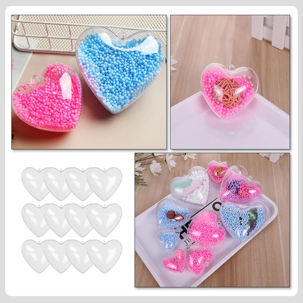 12 Pcs Fillable Hearts Shape Box Clear Heart Shaped Ball Plastic Heart Ball nament Valentine Decoration Hanging Decorations Home 4