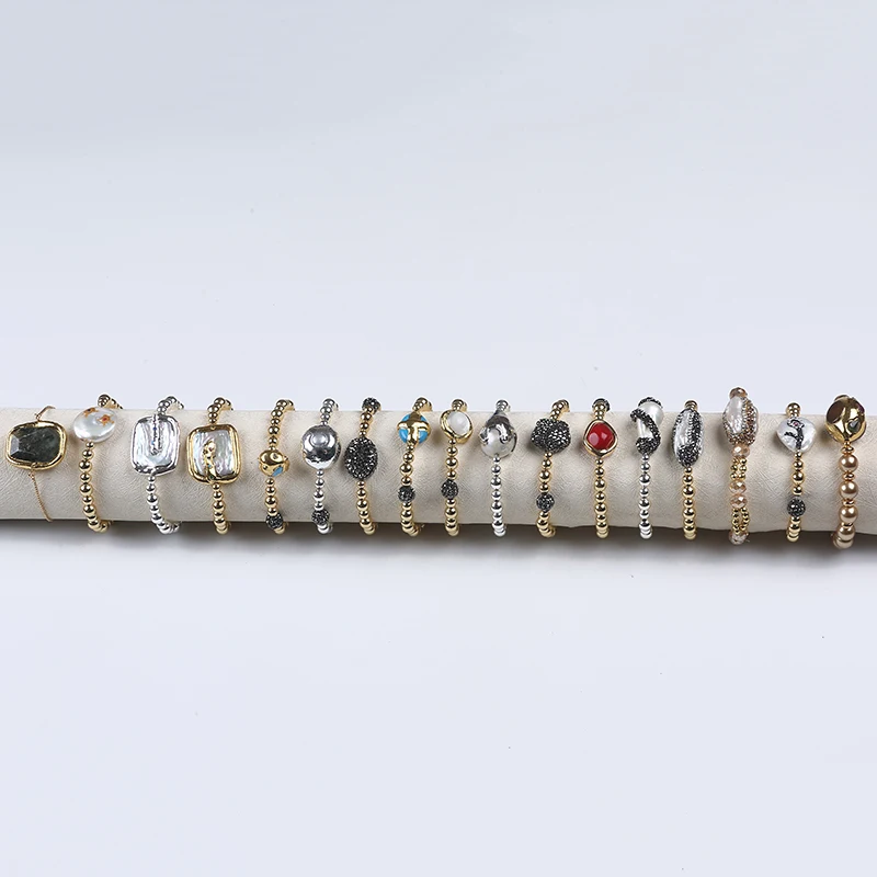 

Natural Stone Agate Shell Silver Gold Plated Plastic Beads Bracelet