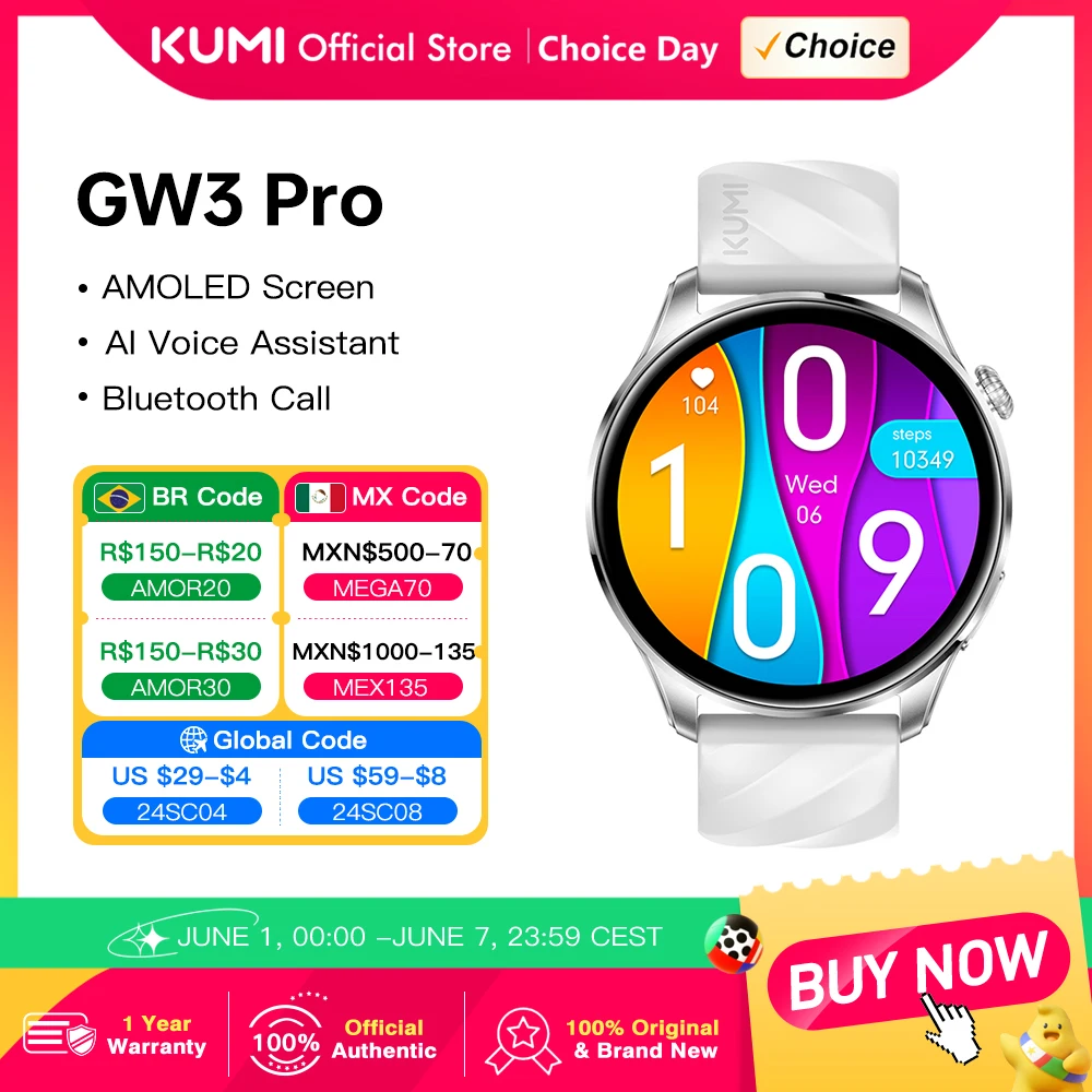 

Смарт-часы KUMI GW3 Pro, 1,43 дюйма, AMOLED, HD, 100 +, Bluetooth, IP68, 24 часа