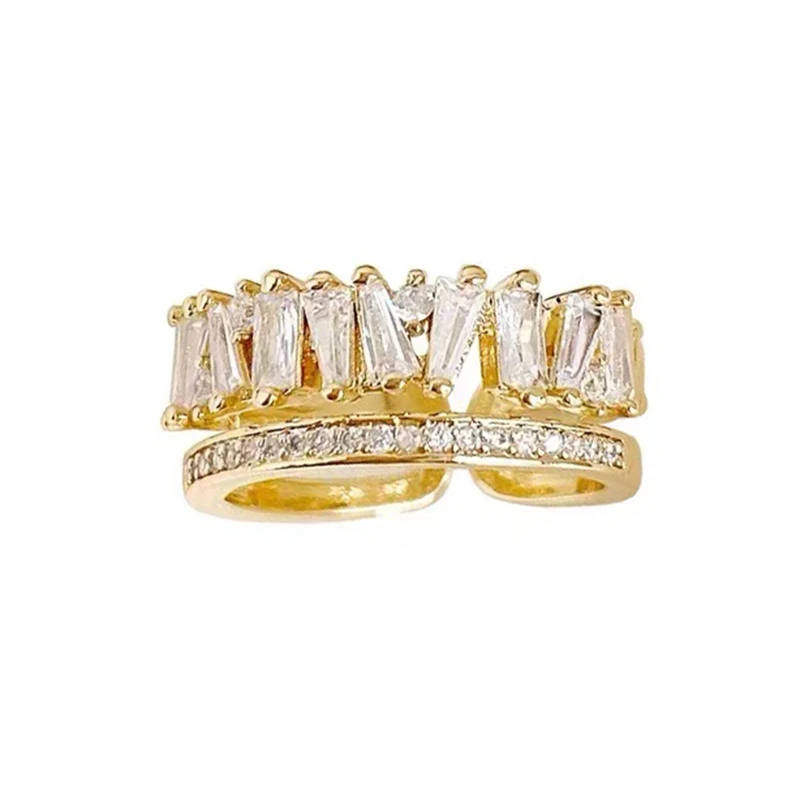 Gold Color Rings For Woman Zircon Double Open
