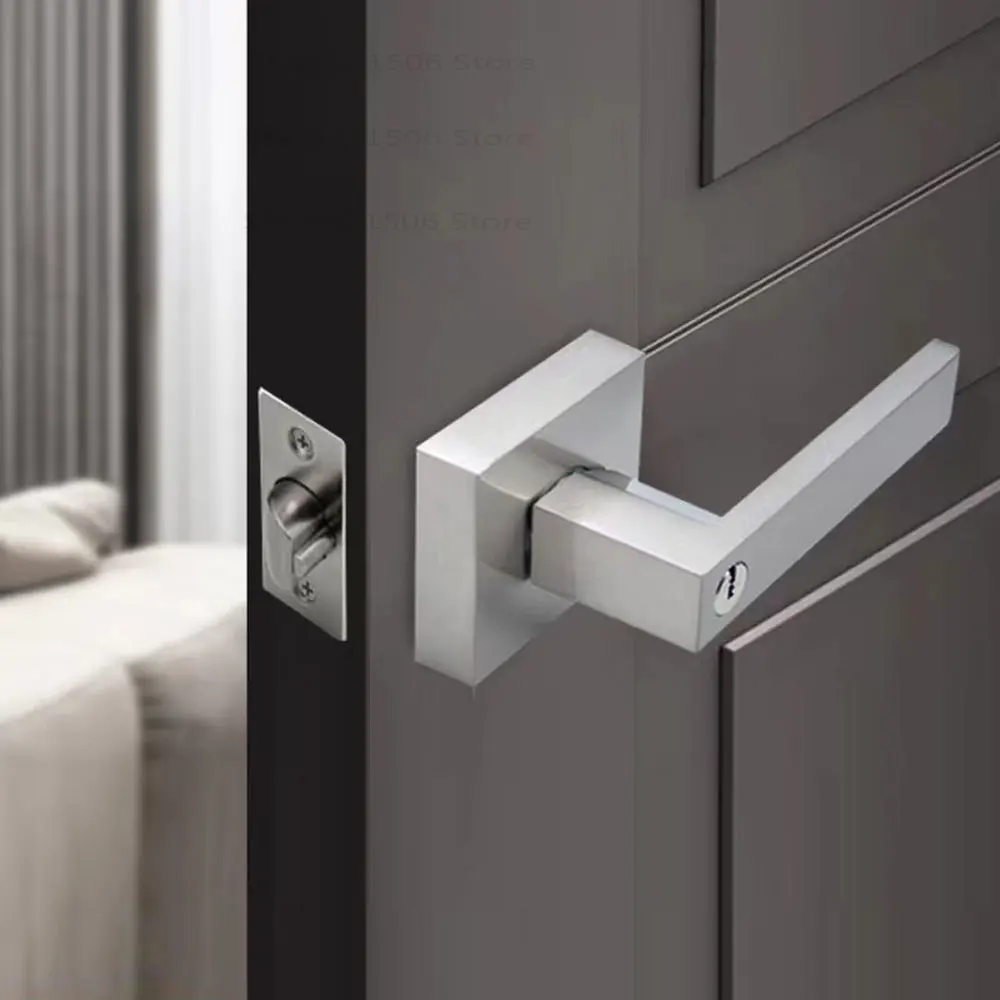 Door Knobs Black Door Handle Door Handle Lock Square Channel Privacy Mask Interior Bedroom Room Bathroom Three-Bar Spherical Lock