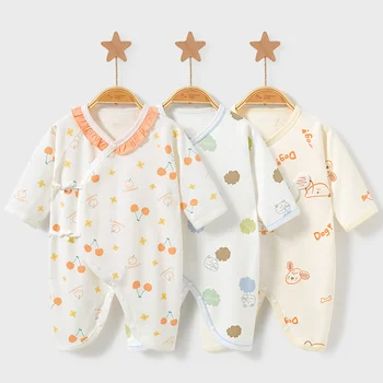 100% cotton baby romper - newborn belly protector romper   cartoon animal prints, breathable and skin-friendly, seamless sewing