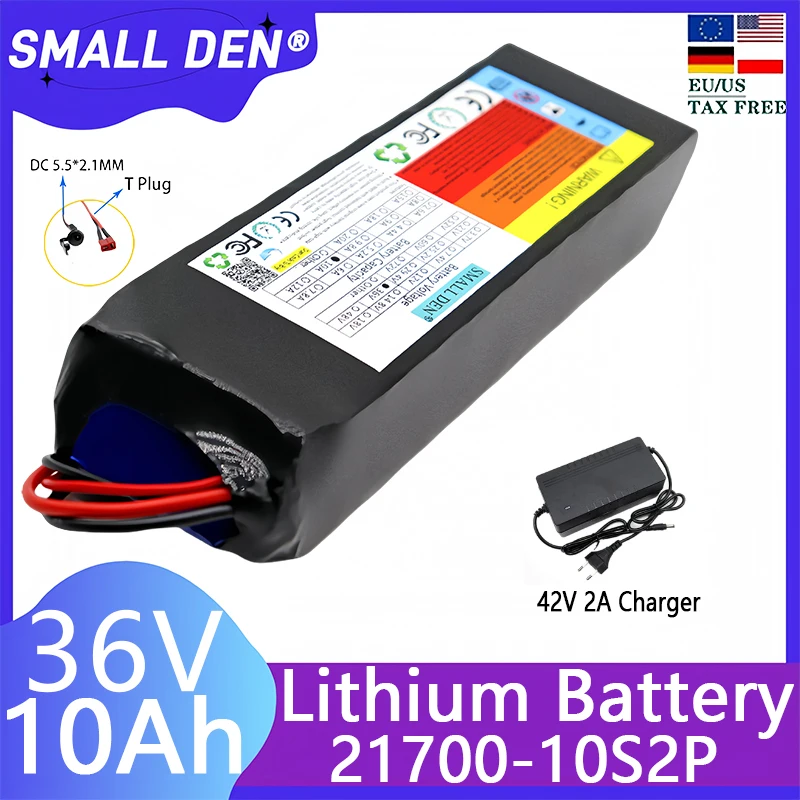 

21700 36V 10Ah 10000mAh Lithium Battery pack 10S2P ebike 0-500W motor for Electric bicycle scooter built-in15A BMS+42V 2A Charge