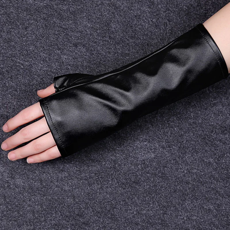Модные женские короткие тонкие перчатки из искусственной кожи с полупальцами для занятий спортом на открытом воздухе вождения полупальцами для ночного клуба в стиле панк