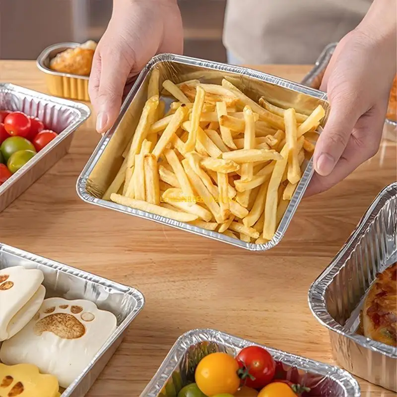 M7DF 20pcs Aluminium Foil Baking Trays for Oven and BBQ Air Fryers Liners Accessories Oil-proof Nonstick Containers