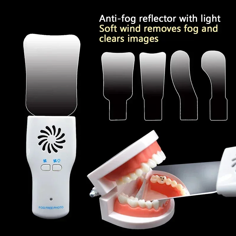 Kieferorthopädischer Spiegel mit Licht, Antibeschlag, doppelseitiger Edelstahlreflektor für kieferorthopädische Fotografie